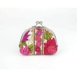 Vera Bradley Hello Dahlia! Quilted Double Kiss Kisslock Coin Purse